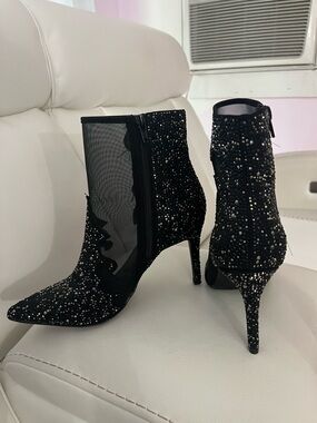 Thalia Sodi Black Embellished Mesh Ankle Boots